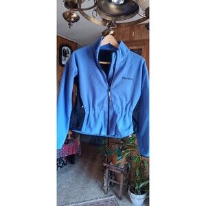 Marmot size SP wind stopper fleece zip up jacket indigo blue cinched waist